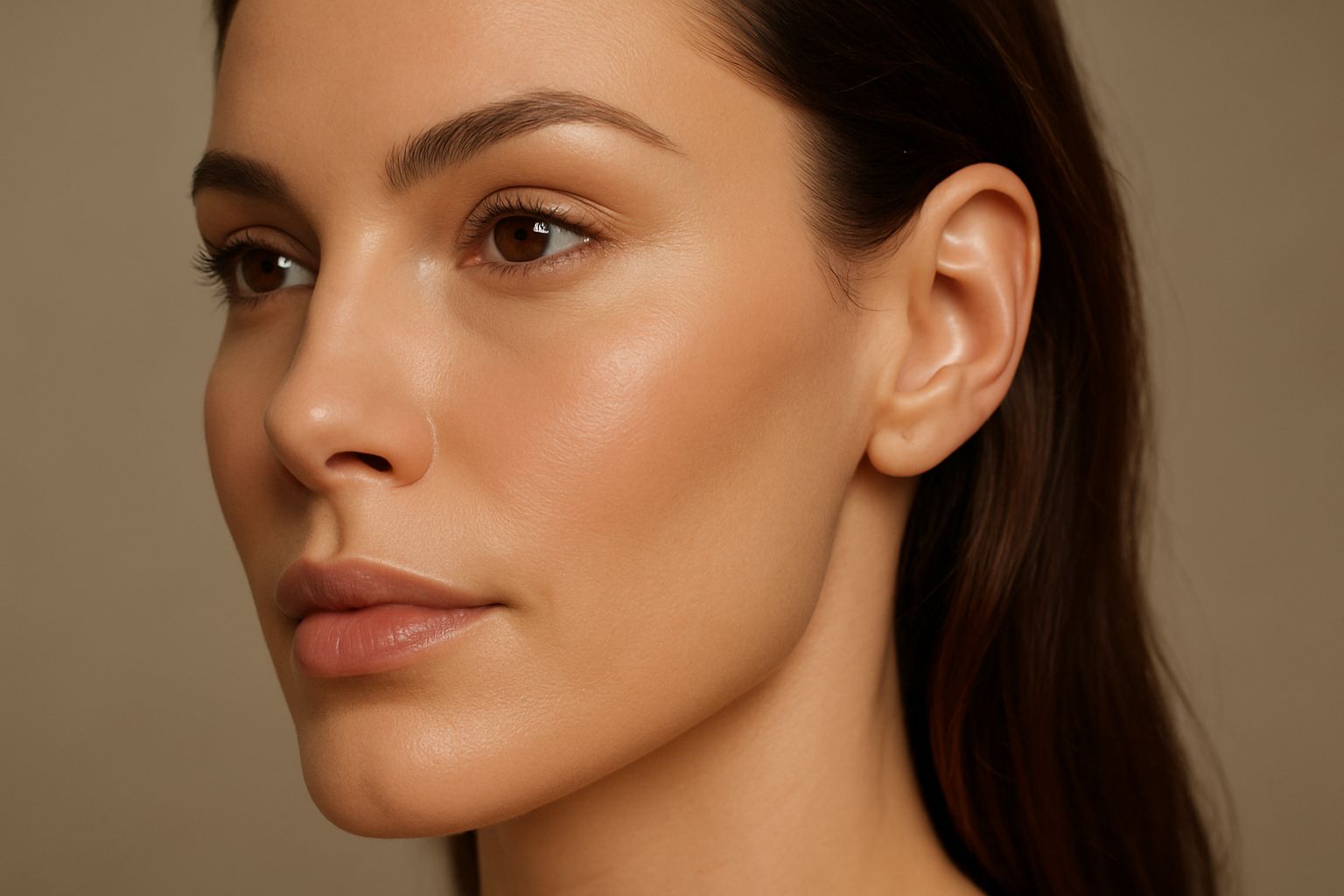 Woman's face showing defined cheekbones and natural facial contours with smooth skin