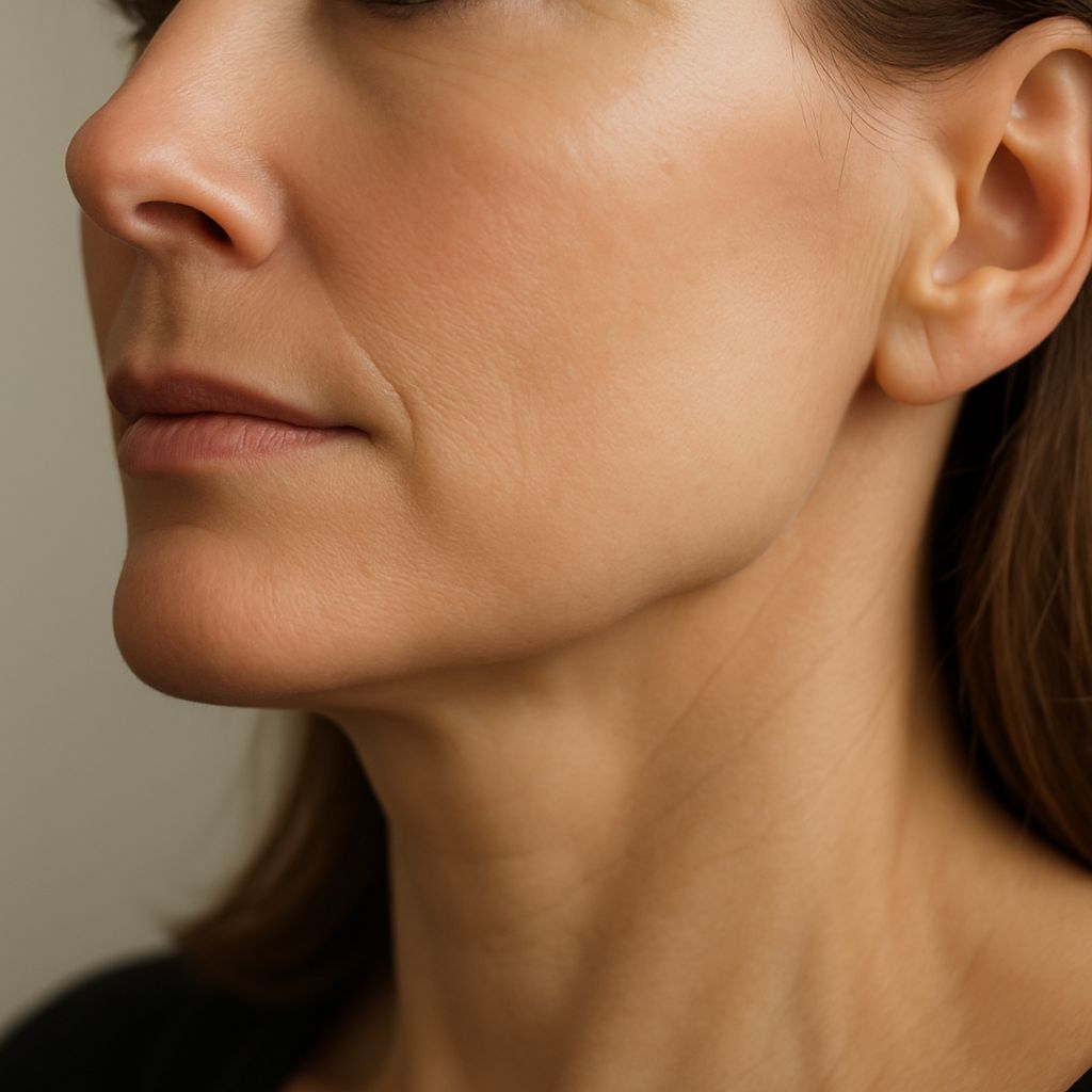 Lower face and jawline showing firm, lifted contours and structural support